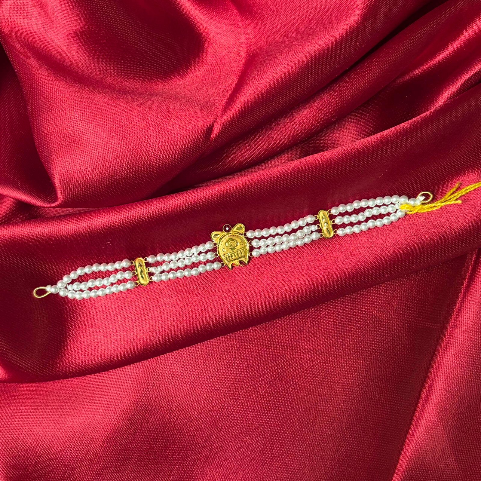 Multi-Strand Pearl Choker with Traditional Gold Pendant