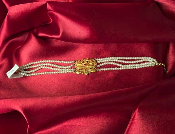 Multi-Strand Pearl Choker with Butterfly Gold Centre