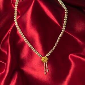 Pearl Necklace with Floral Gold Drop Pendant
