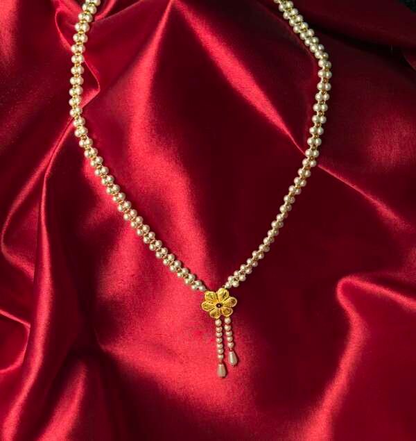 Pearl Necklace with Floral Gold Drop Pendant