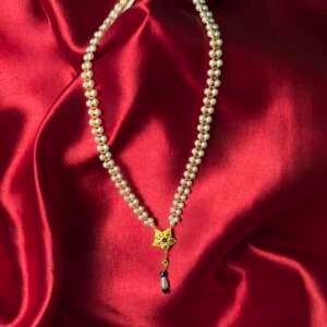 Pearl Necklace with Geometric Gold Pendant