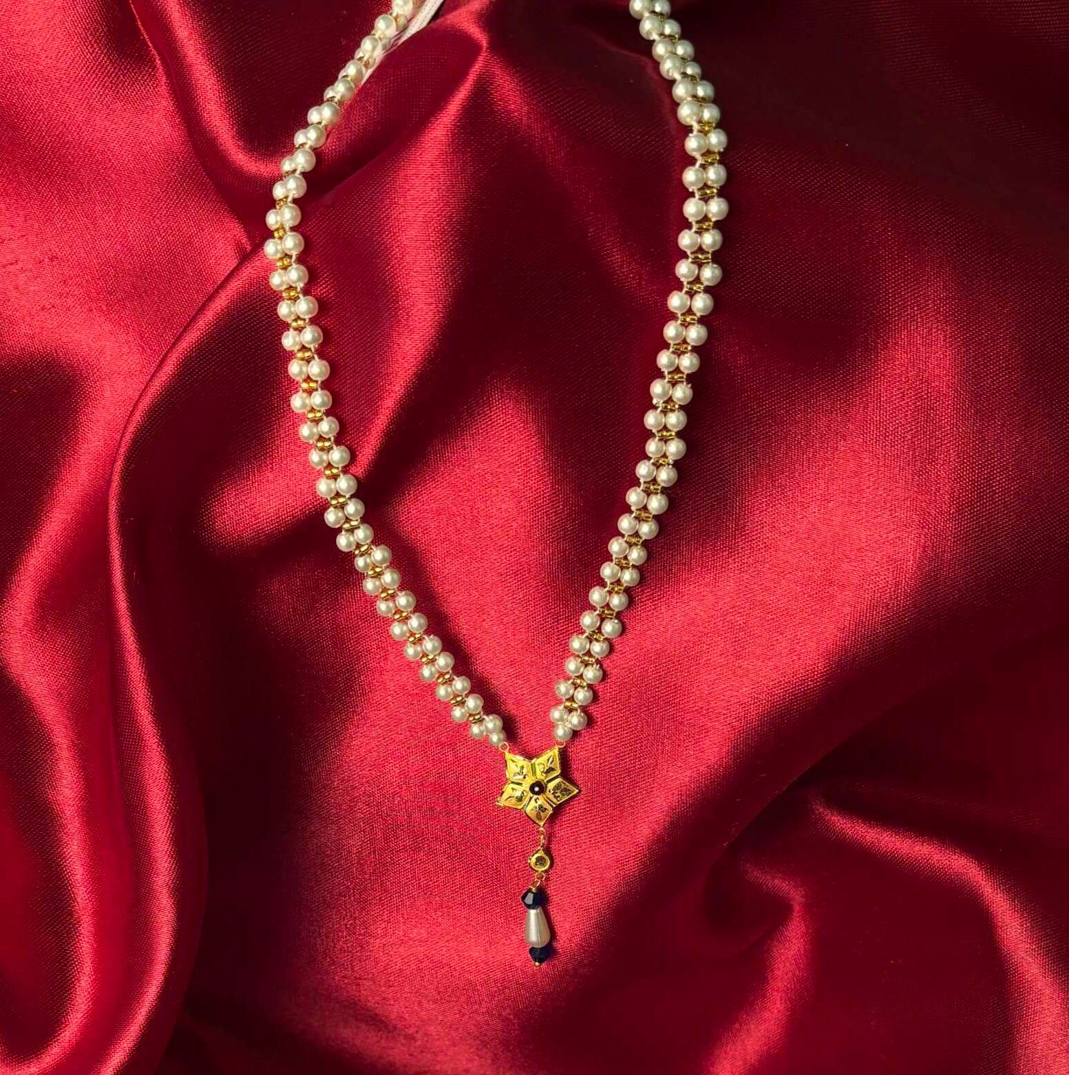 Pearl Necklace with Geometric Gold Pendant