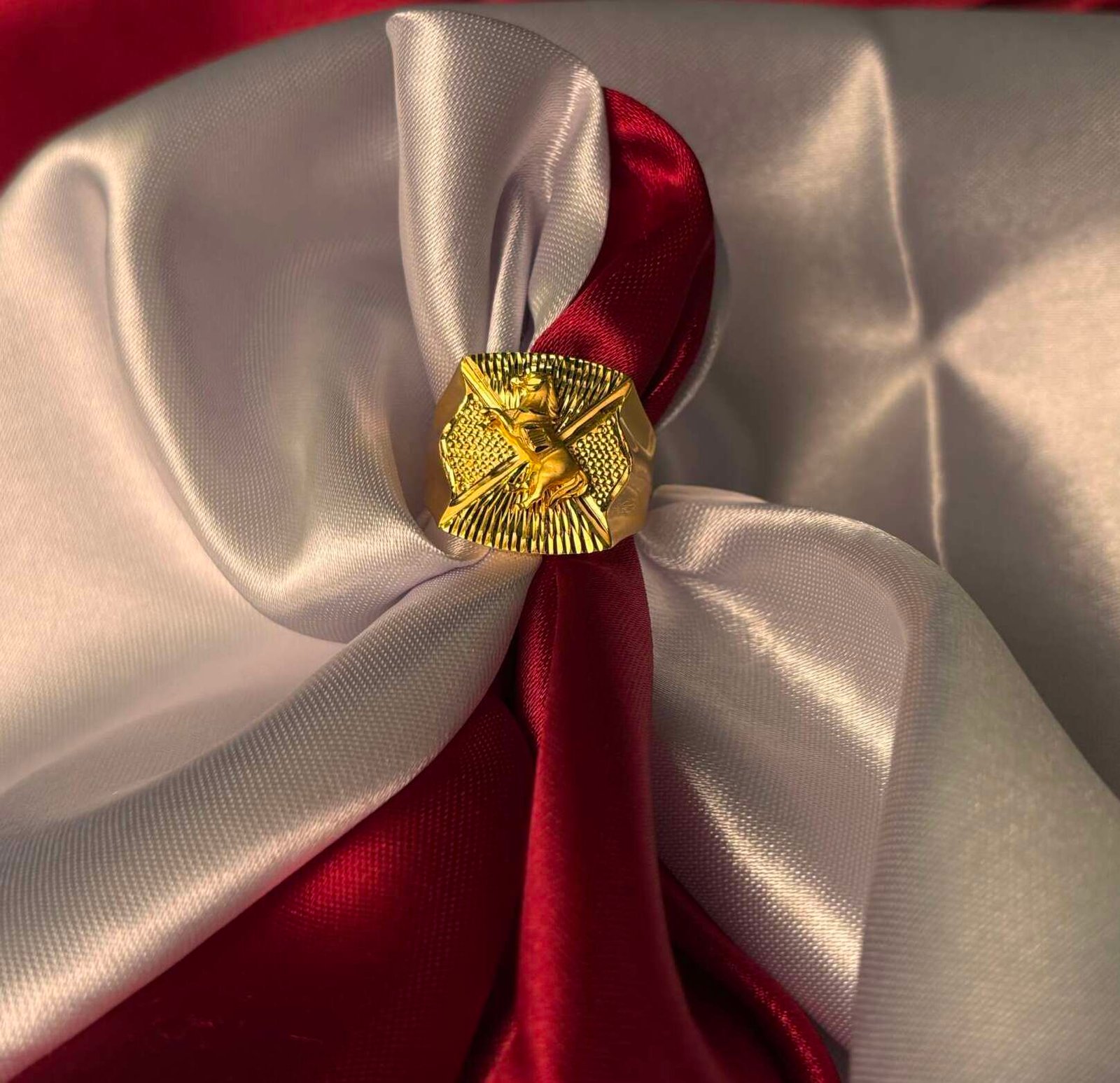 Stallion Emblem Sunburst Gold Signet Ring
