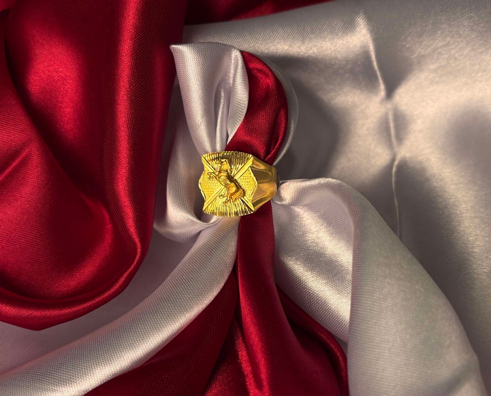 Stallion Emblem Sunburst Gold Signet Ring